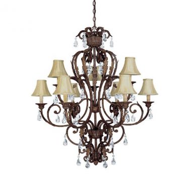 Traditional Nine Light Up Chandelier With Crystal Drop Accents (3449GU-419-CR)