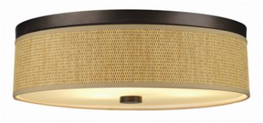 Three Light Flush Mount In Sorel Bronze Finish With Natural Grasscloth Shade (F615620)